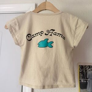 HOUSE OF AAMA cream cotton graphic cropped backless scoop back baby tee t-shirt